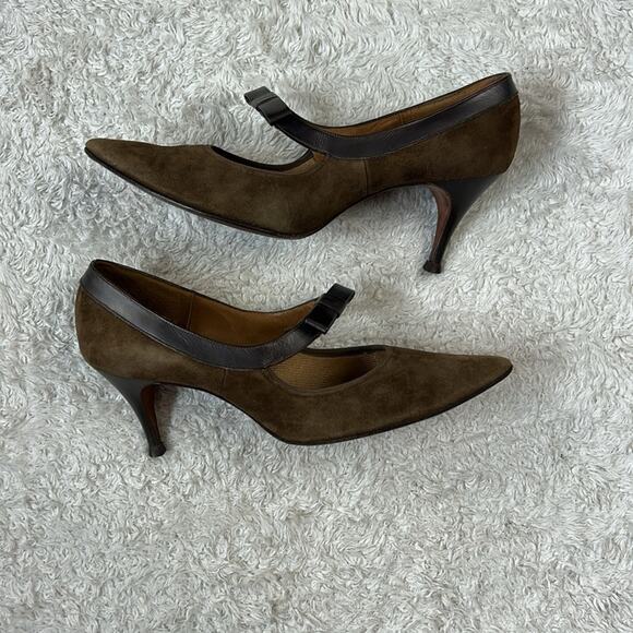 Lifestride brown suede and leather bow pointed toe heels, size 6 AA narrow - Picture 3 of 10
